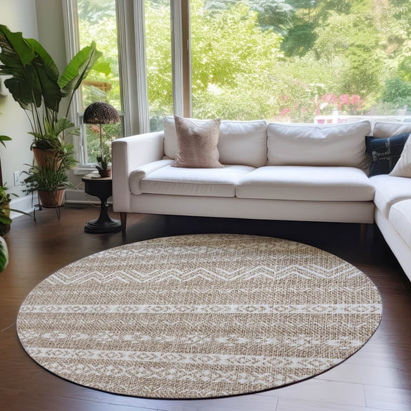Addison Rugs Chantille Indoor/Outdoor Transitional Southwest Brown Washable Round Rug, 8' x 8'