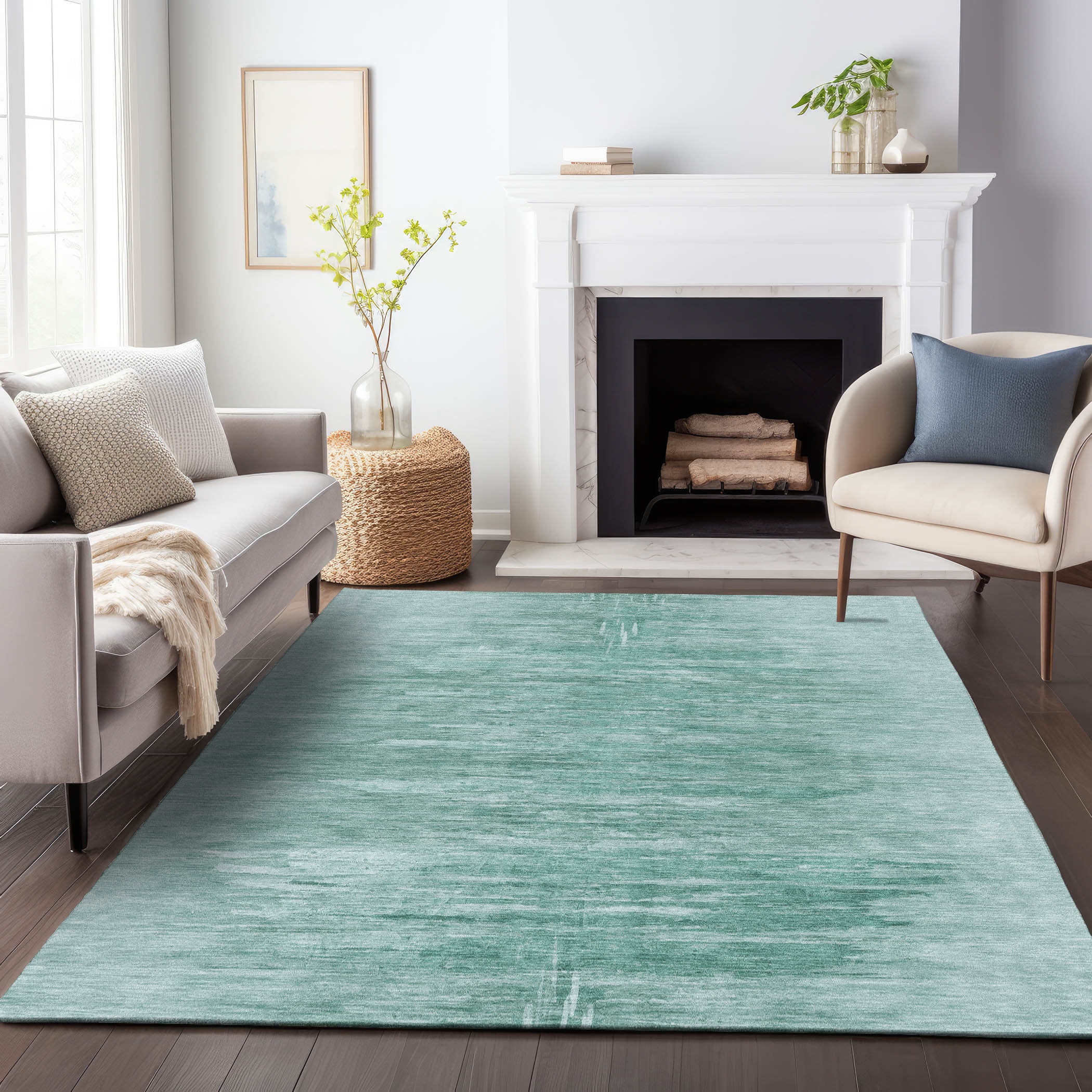 Aqua Flat Woven Synthetic Indoor/Outdoor Washable Rug 2'6" x 3'10"
