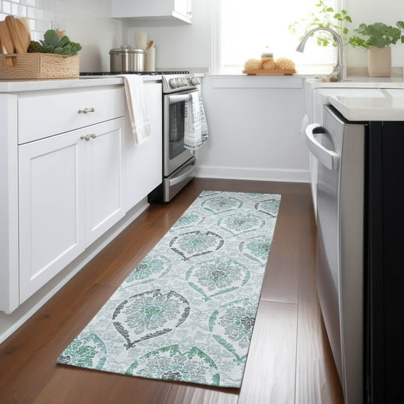 Addison Rugs Chantille Indoor/Outdoor Transitional Medallions Teal Washable Runner Rug, 2'3" x 7'6"