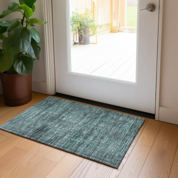 Addison Rugs Chantille Indoor/Outdoor Transitional Stripes Teal Washable Rectangle Rug, 1'8" x 2'6"