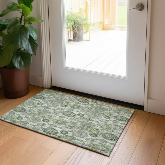 Addison Rugs Chantille Indoor/Outdoor Transitional Damask Green Washable Rectangle Rug, 1'8" x 2'6"