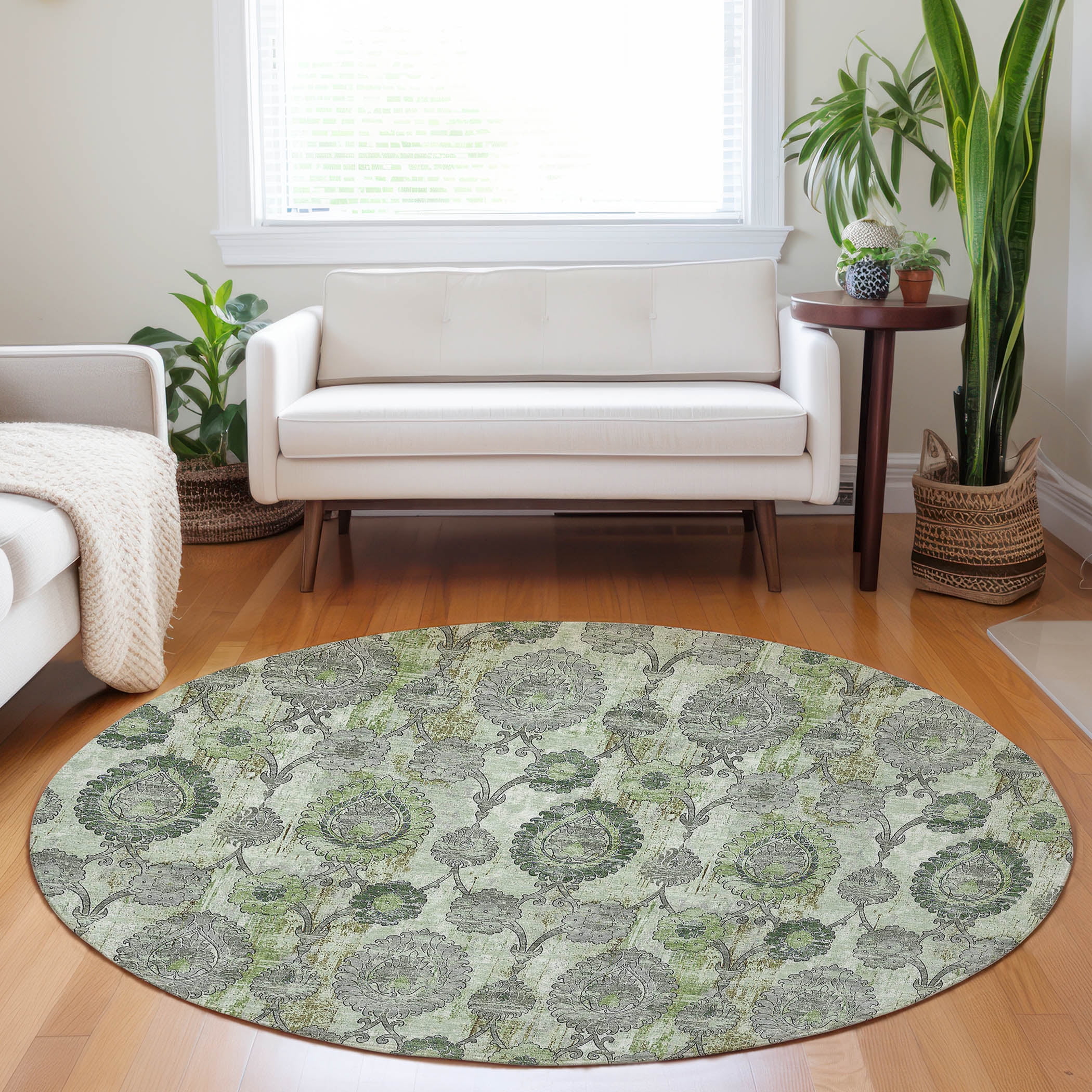 Addison Rugs Chantille Indoor/Outdoor Transitional Damask Green ...