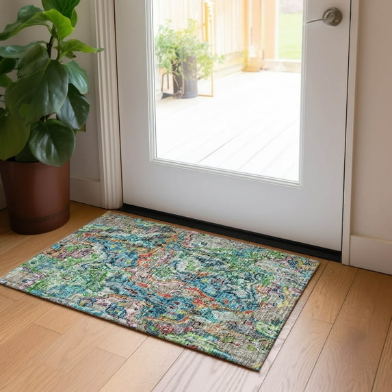 Addison Rugs Chantille Indoor/Outdoor Transitional Abstract Blue Washable Rectangle Rug, 1'8" x 2'6"