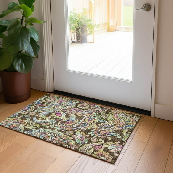 Addison Rugs Chantille Indoor/Outdoor Transitional Paisley Chocolate Washable Rectangle Rug, 1'8" x 2'6"