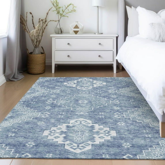Addison Rugs Chantille Indoor/Outdoor Traditional Medallions Blue Washable Rectangle Rug, 5' x 7'6"