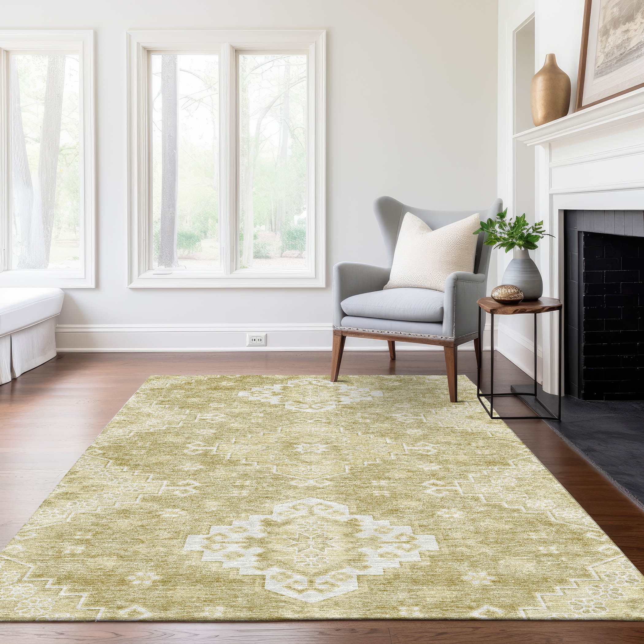 Wheat Flat Woven Synthetic Medallion Indoor/Outdoor Rug 2'6" x 3'10"