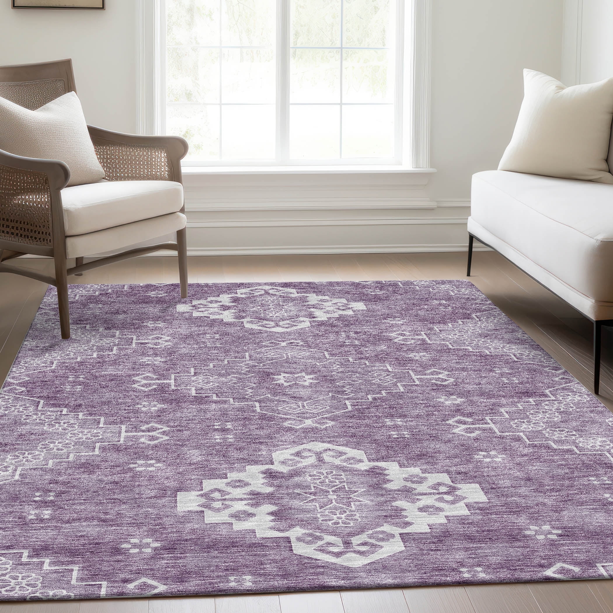 Lavender Medallion Synthetic Flat Woven 5' x 7' Rug