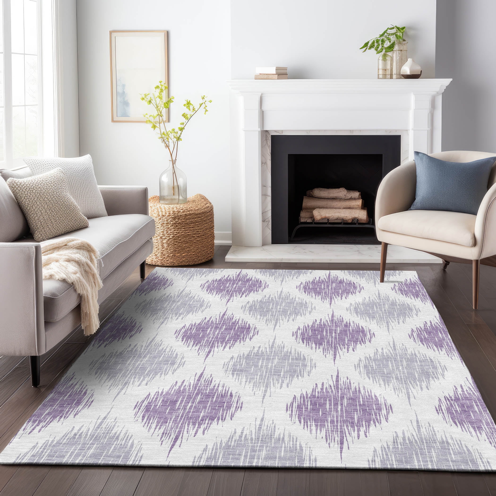 Lavender and Gray Synthetic Flat Woven Indoor/Outdoor Rug