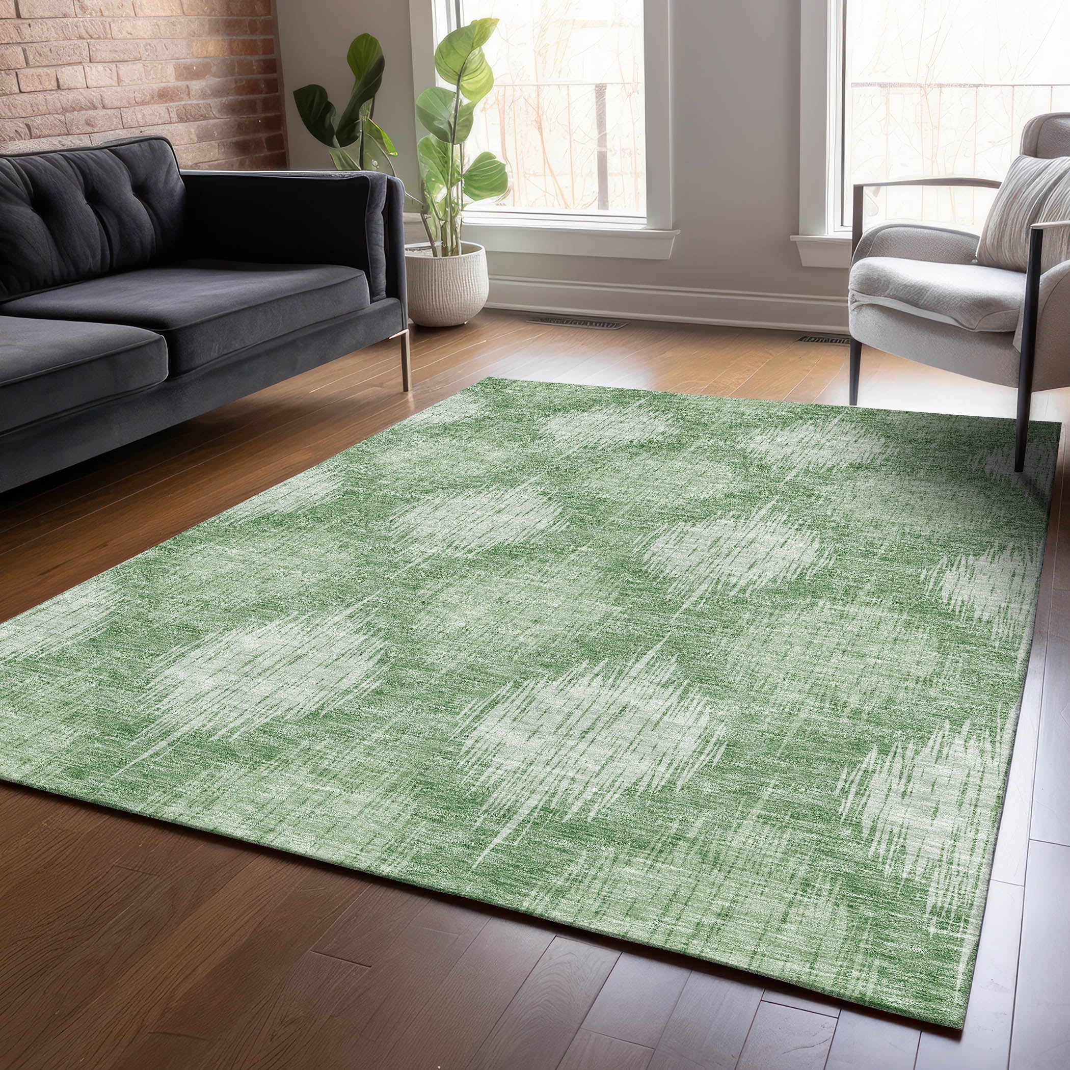Mint Green Flat Woven Synthetic Rectangular Rug