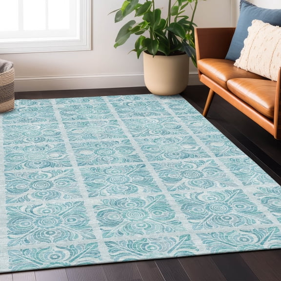 Addison Rugs Chantille Indoor/Outdoor Transitional Medallions Turquoise Washable Rectangle Rug, 5' x 7'6"