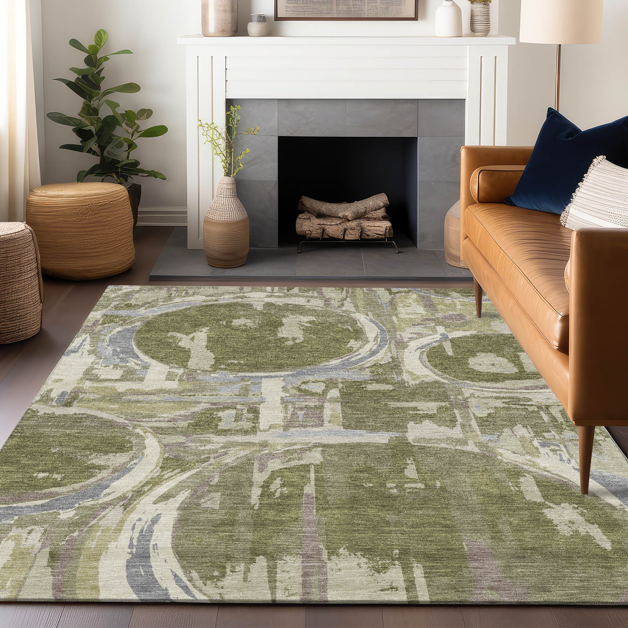 Olive Geometric Flat Woven Indoor/Outdoor Rug 2'6" x 3'10"