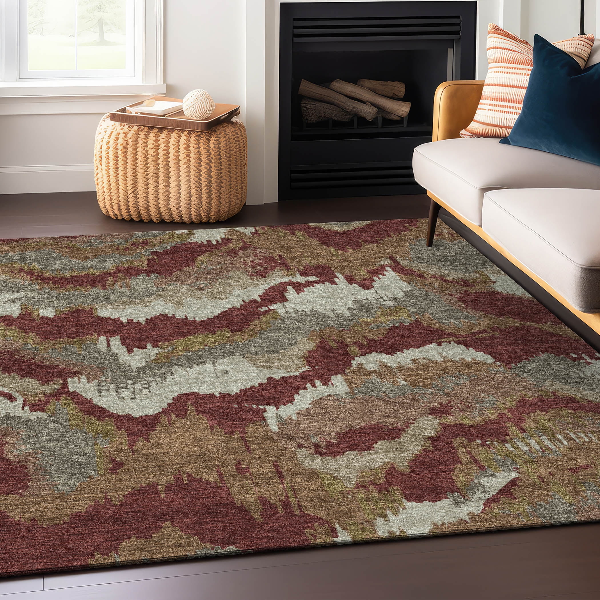 Paprika Abstract Synthetic Indoor/Outdoor Washable Rug