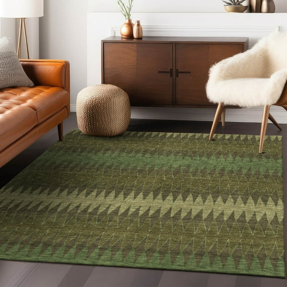 Addison Rugs Chantille Indoor/Outdoor Transitional Stripes Olive Washable Rectangle Rug, 8' x 10'