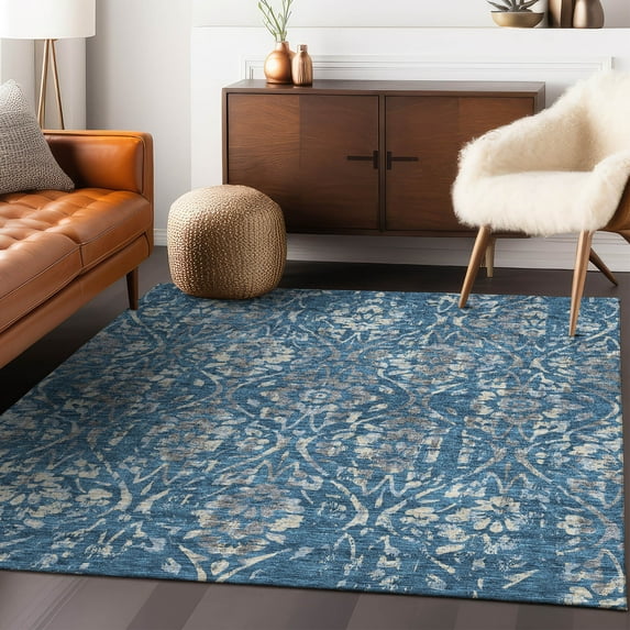 Addison Rugs Chantille Indoor/Outdoor Transitional Floral Blue Washable Rectangle Rug, 3' x 5'