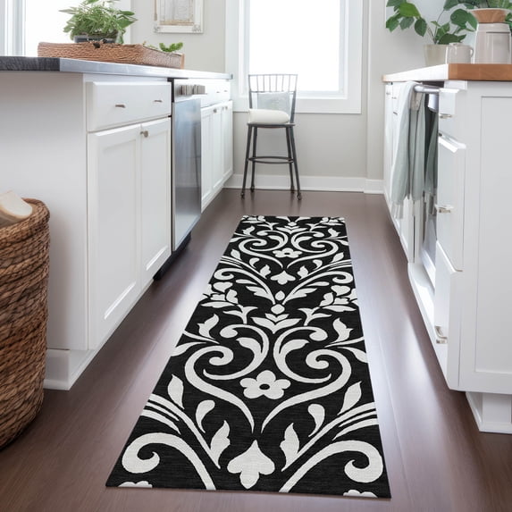 Addison Rugs Chantille Indoor/Outdoor Transitional Floral Black Washable Runner Rug, 2'3" x 7'6"