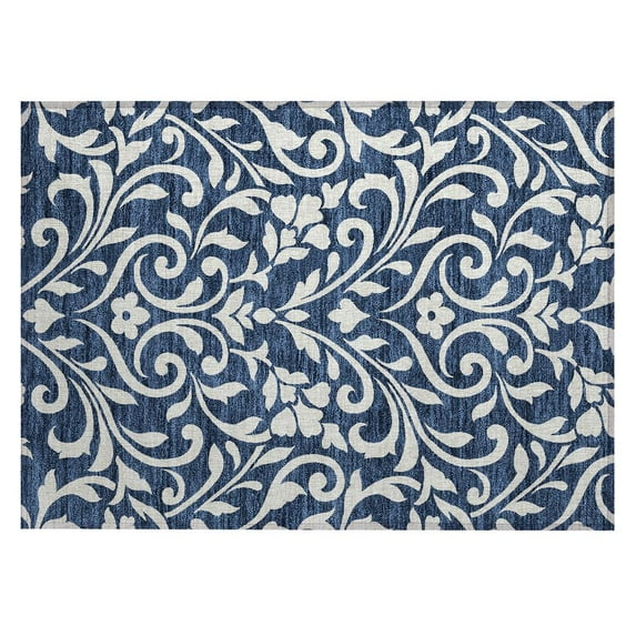 Addison Rugs Chantille Indoor/Outdoor Transitional Floral Navy Washable Rectangle Rug, 1'8" x 2'6"