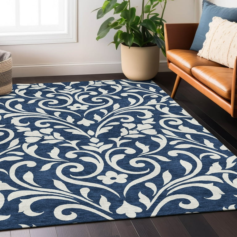 5' X 7' Navy Floral Vines Indoor Outdoor Area Rug 5' X 7' Navy Floral Vines Indoor Outdoor Area Rug