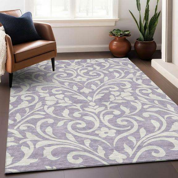 Addison Rugs Chantille Indoor/Outdoor Transitional Floral Lavender Washable Rectangle Rug, 3' x 5'