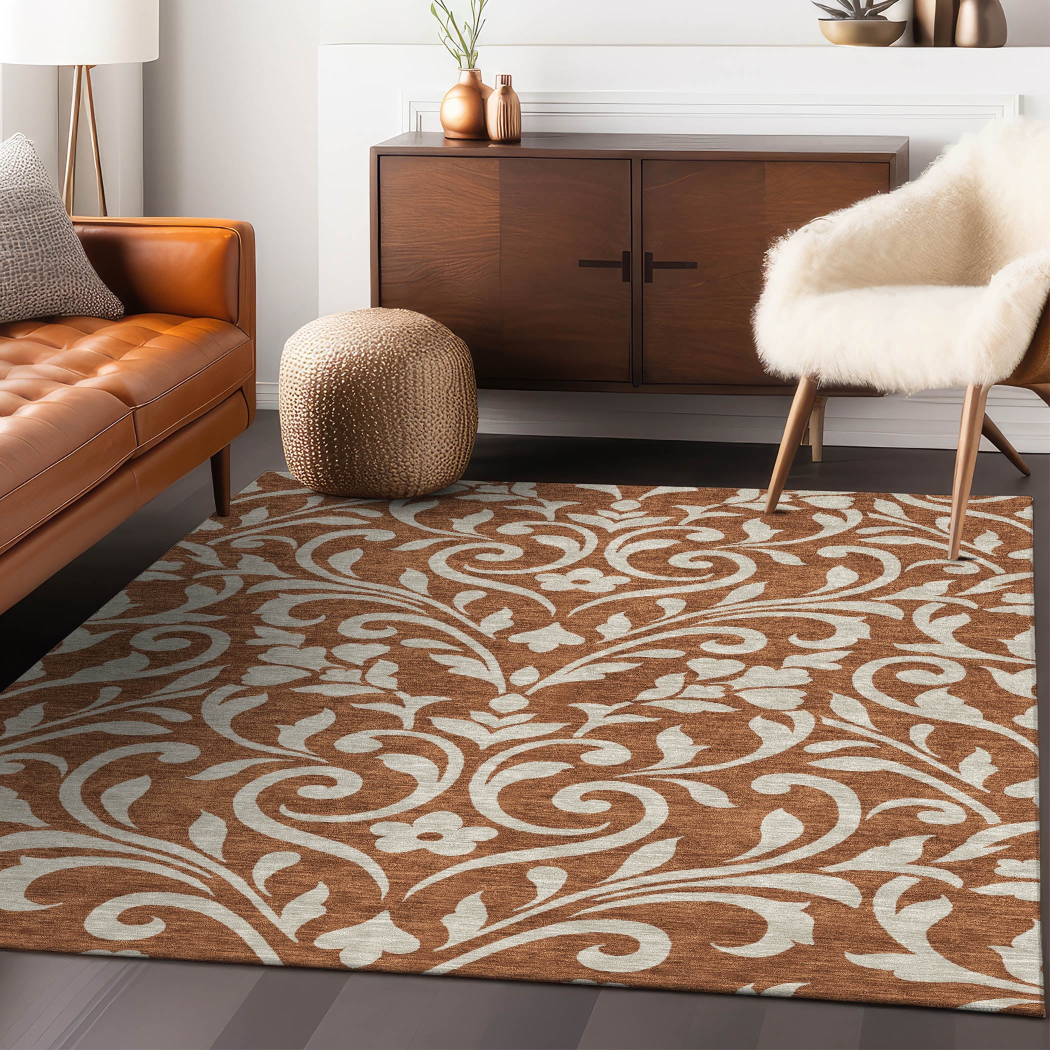 Addison Rugs Chantille Indoor/Outdoor Transitional Floral Paprika ...