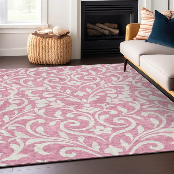Addison Rugs Chantille Indoor/Outdoor Transitional Floral Pink Washable Rectangle Rug, 3' x 5'
