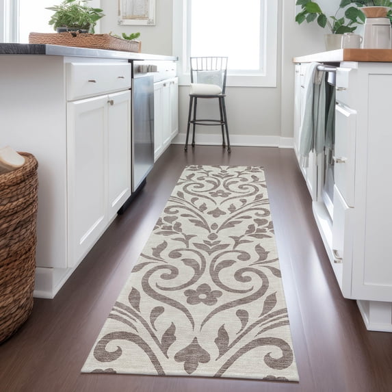 Addison Rugs Chantille Indoor/Outdoor Transitional Floral Taupe Washable Runner Rug, 2'3" x 7'6"