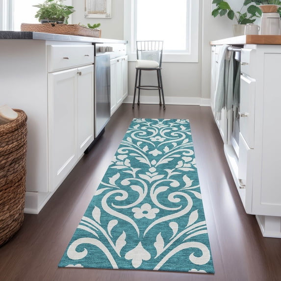 Addison Rugs Chantille Indoor/Outdoor Transitional Floral Teal Washable Runner Rug, 2'3" x 7'6"