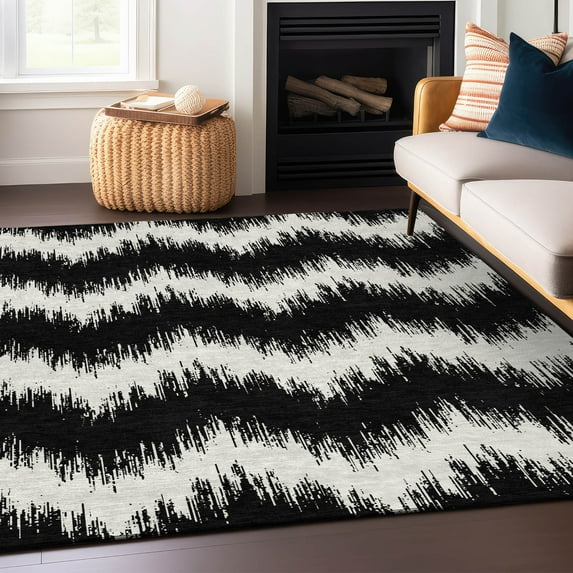 Addison Rugs Chantille Indoor/Outdoor Transitional Chevron Black Washable Rectangle Rug, 9' x 12'