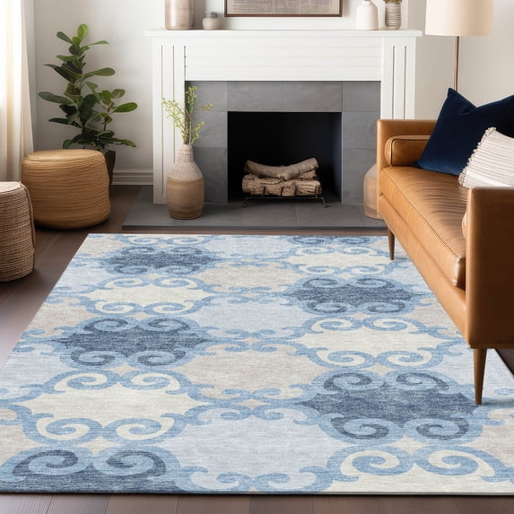 Addison Rugs Chantille Indoor/Outdoor Transitional Scrolls Sky Washable Rectangle Rug, 9' x 12'