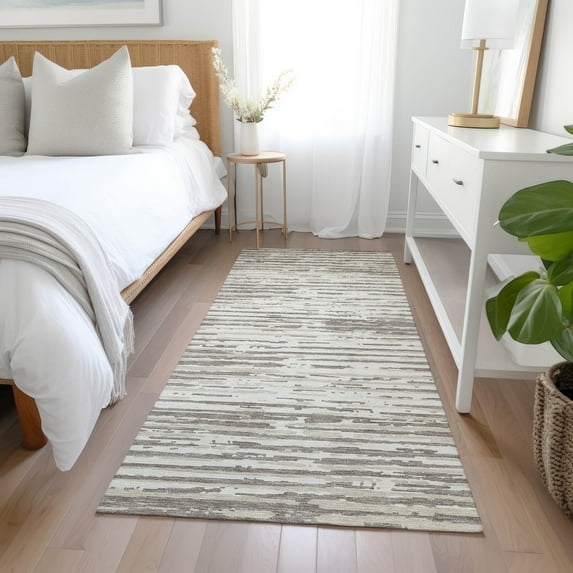 Addison Rugs Chantille Indoor/Outdoor Transitional Stripes Taupe Washable Runner Rug, 2'3" x 7'6"