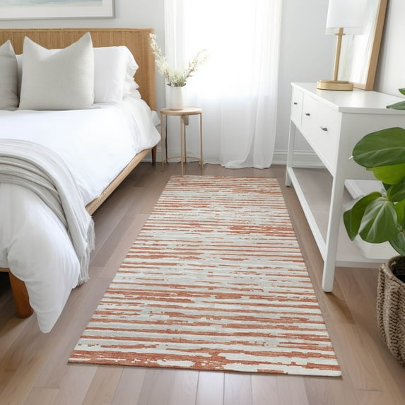 Addison Rugs Chantille Indoor/Outdoor Transitional Stripes Coral Washable Runner Rug, 2'3" x 7'6"