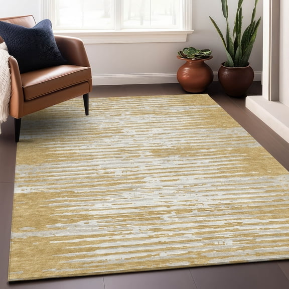 Addison Rugs Chantille Indoor/Outdoor Transitional Stripes Gold Washable Rectangle Rug, 10' x 14'