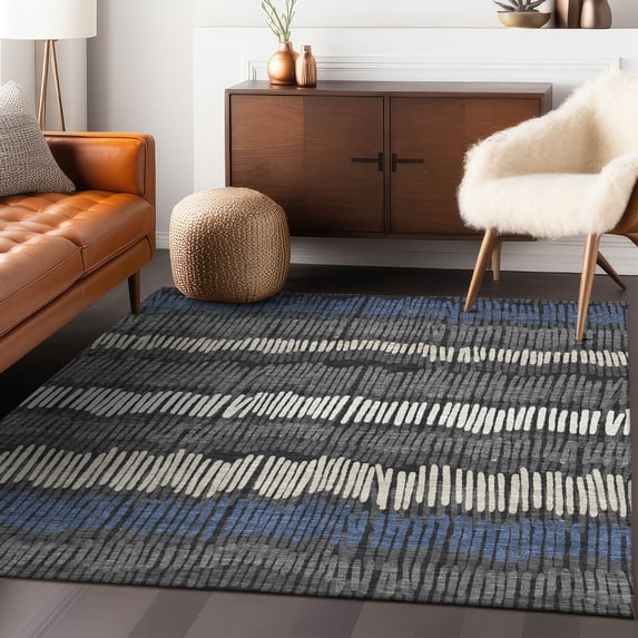 Addison Rugs Chantille Indoor/Outdoor Transitional Stripes Charcoal Washable Rectangle Rug, 5' x 7'6"