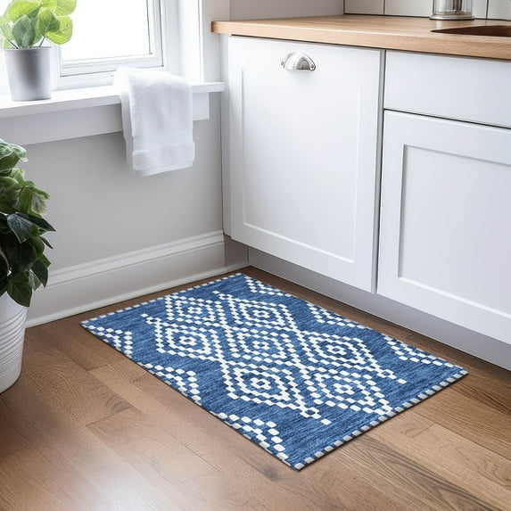 Addison Rugs Chantille Indoor/Outdoor Transitional Diamonds Navy Washable Rectangle Rug, 1'8" x 2'6"