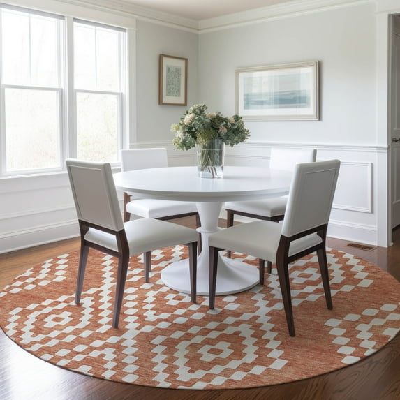 Addison Rugs Chantille Indoor/Outdoor Transitional Diamonds Salmon Washable Round Rug, 8' x 8'