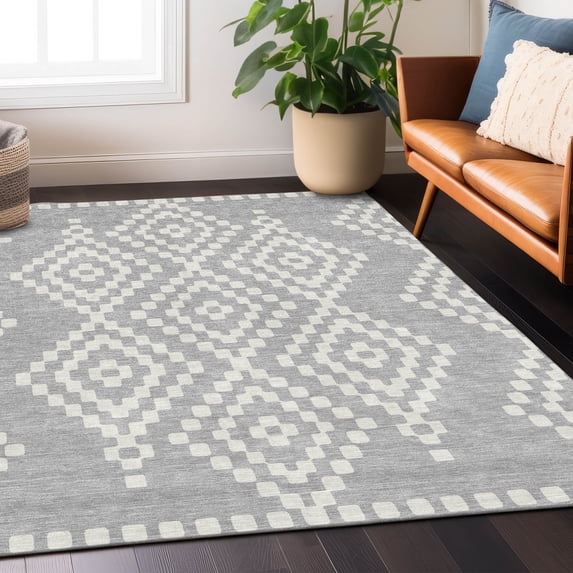 Addison Rugs Chantille Indoor/Outdoor Transitional Diamonds Silver Washable Rectangle Rug, 9' x 12'