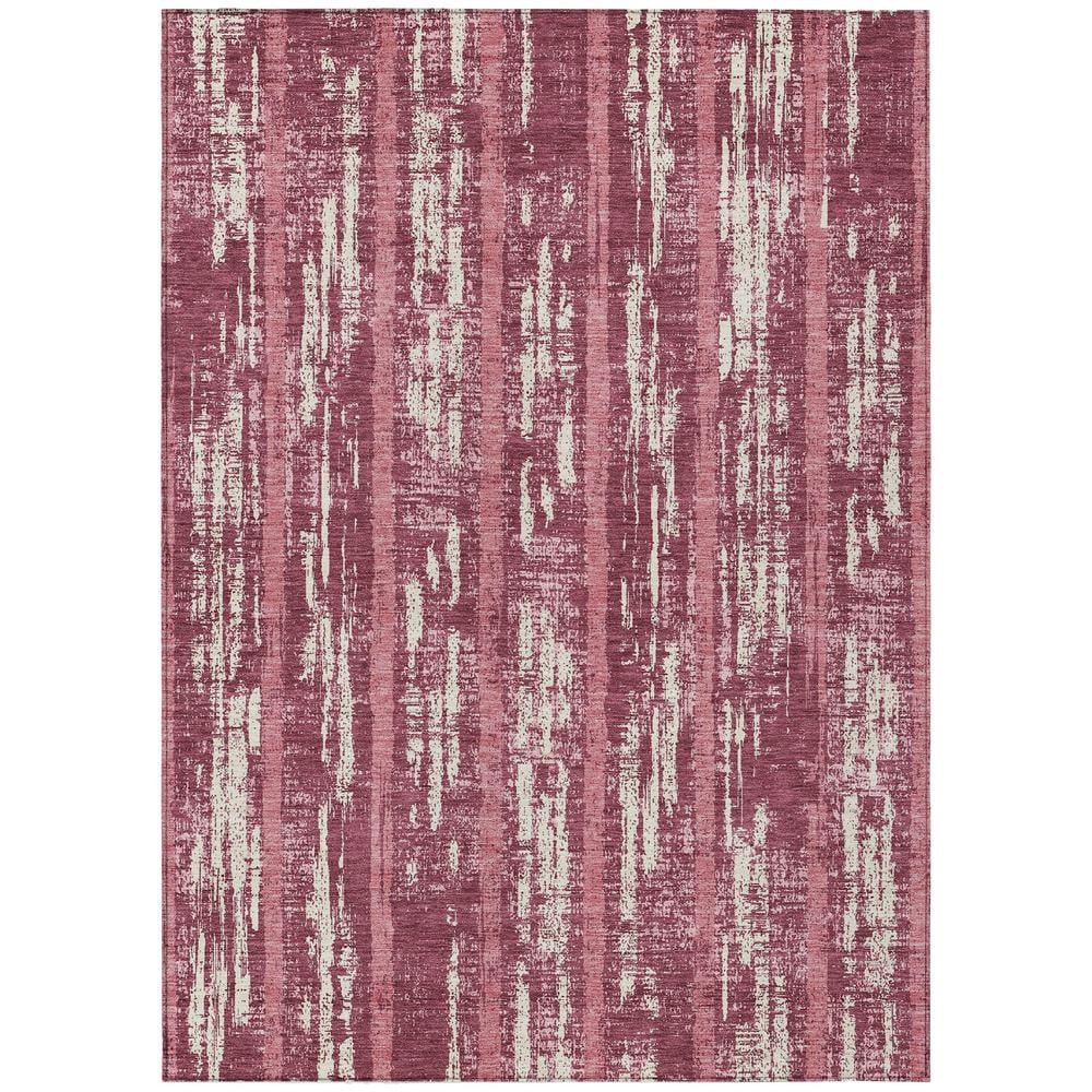 Blush and White Striped Synthetic Indoor/Outdoor Rug