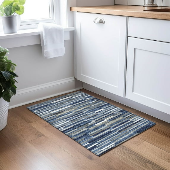Addison Rugs Chantille Indoor/Outdoor Transitional Stripes Navy Washable Rectangle Rug, 1'8" x 2'6"