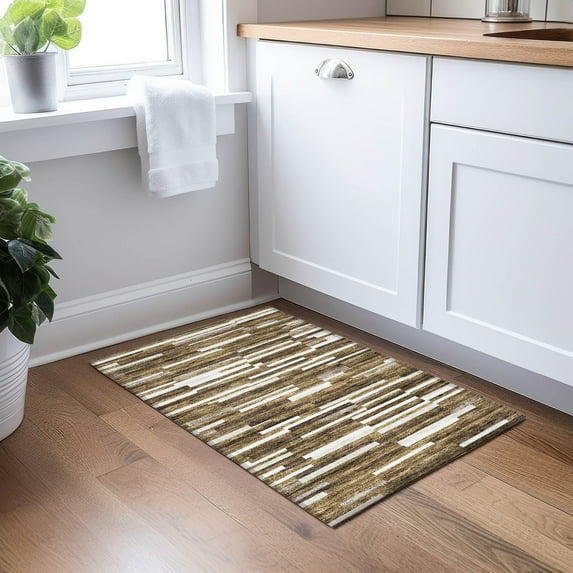 Addison Rugs Chantille Indoor/Outdoor Transitional Stripes Brown Washable Rectangle Rug, 1'8" x 2'6"