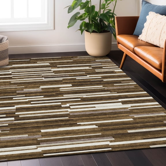 Addison Rugs Chantille Indoor/Outdoor Transitional Stripes Brown Washable Rectangle Rug, 10' x 14'