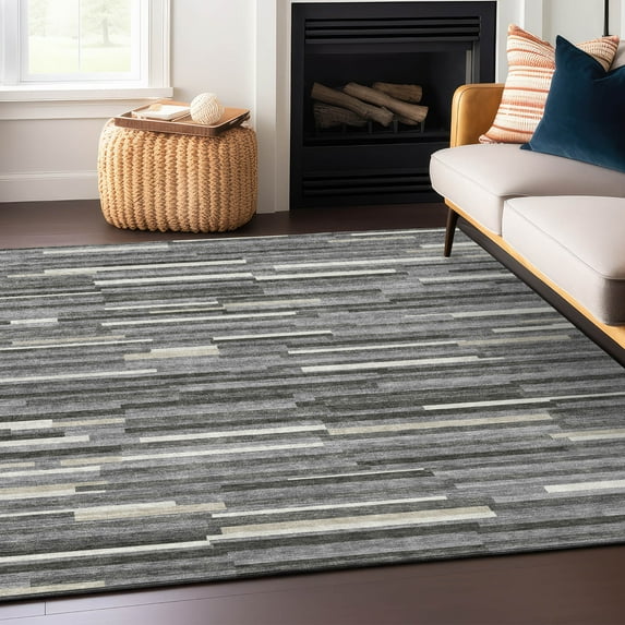 Addison Rugs Chantille Indoor/Outdoor Transitional Stripes Gray Washable Rectangle Rug, 10' x 14'