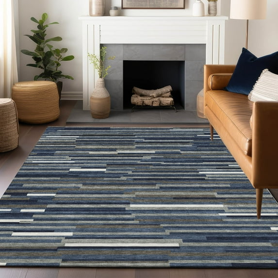 Addison Rugs Chantille Indoor/Outdoor Transitional Stripes Navy Washable Rectangle Rug, 3' x 5'