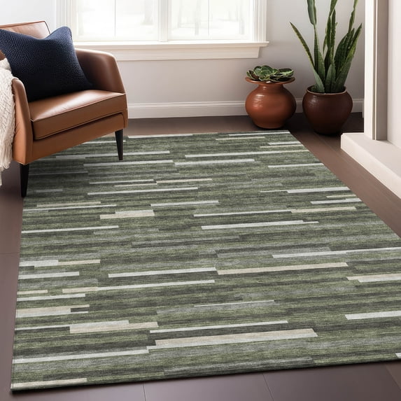 Addison Rugs Chantille Indoor/Outdoor Transitional Stripes Olive Washable Rectangle Rug, 5' x 7'6"