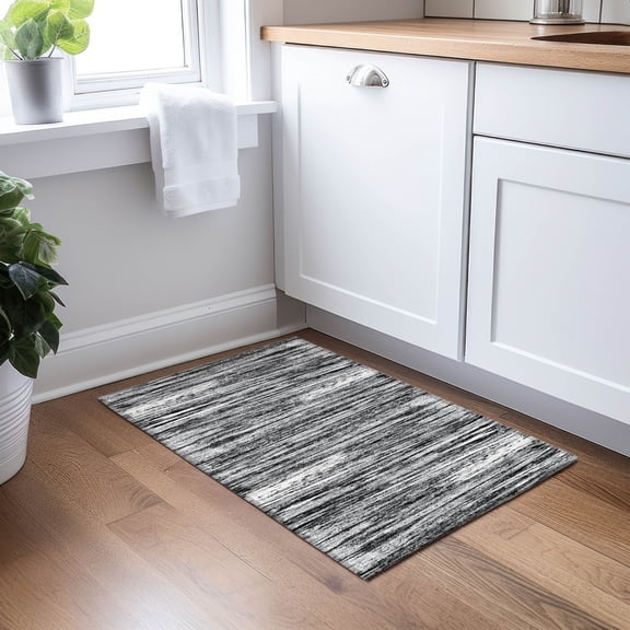 Addison Rugs Chantille Indoor/Outdoor Transitional Stripes Black Washable Rectangle Rug, 1'8" x 2'6"