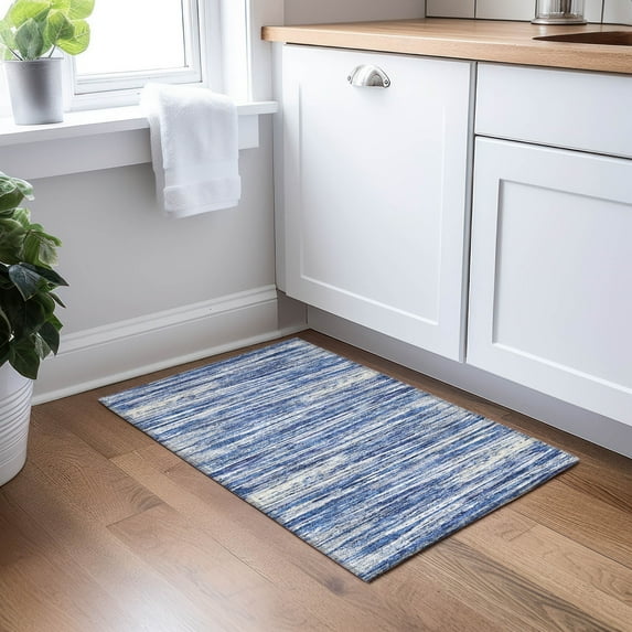 Addison Rugs Chantille Indoor/Outdoor Transitional Stripes Navy Washable Rectangle Rug, 1'8" x 2'6"