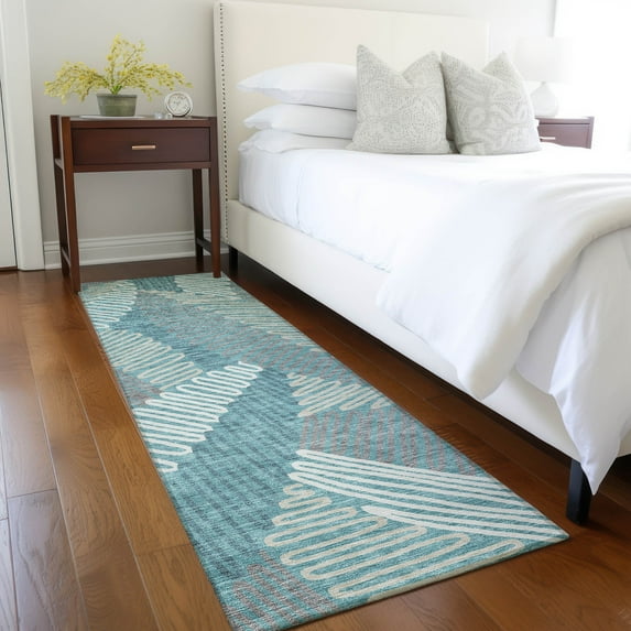 Addison Rugs Chantille Indoor/Outdoor Transitional Floral Teal Washable Runner Rug, 2'3" x 7'6"