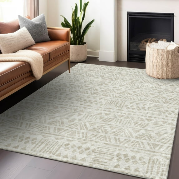 Addison Rugs Chantille Indoor/Outdoor Transitional Southwest Ivory Washable Rectangle Rug, 8' x 10'