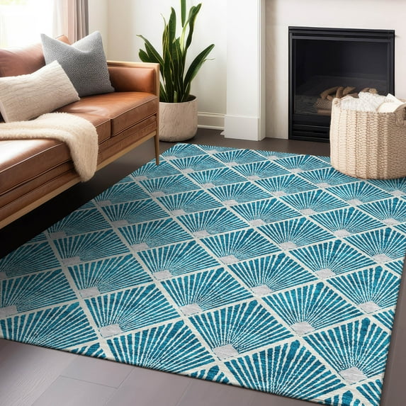 Addison Rugs Chantille Indoor/Outdoor Transitional Diamonds Teal Washable Rectangle Rug, 10' x 14'
