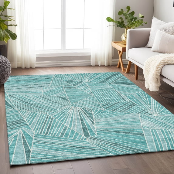 Addison Rugs Chantille Indoor/Outdoor Transitional Geometric Teal Washable Rectangle Rug, 5' x 7'6"