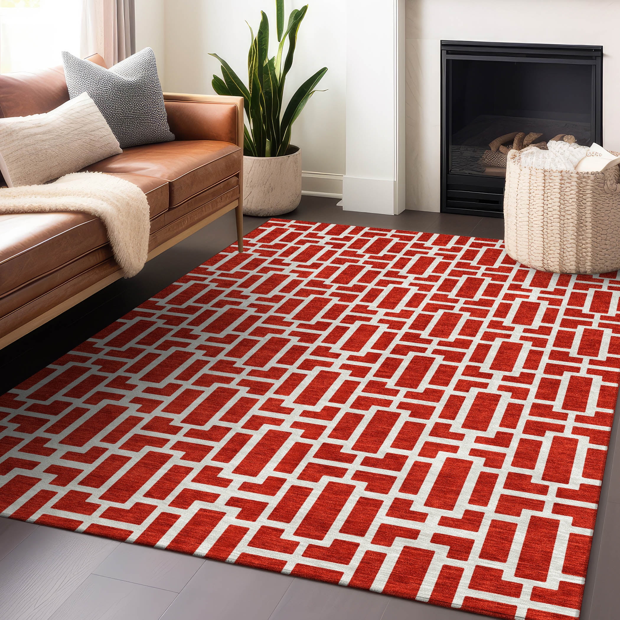 Chantille Red and White Geometric Indoor Outdoor Area Rug 9' x 12'