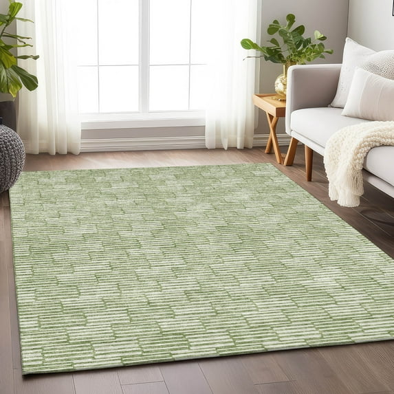 Addison Rugs Chantille Indoor/Outdoor Transitional Lines Green Washable Rectangle Rug, 8' x 10'